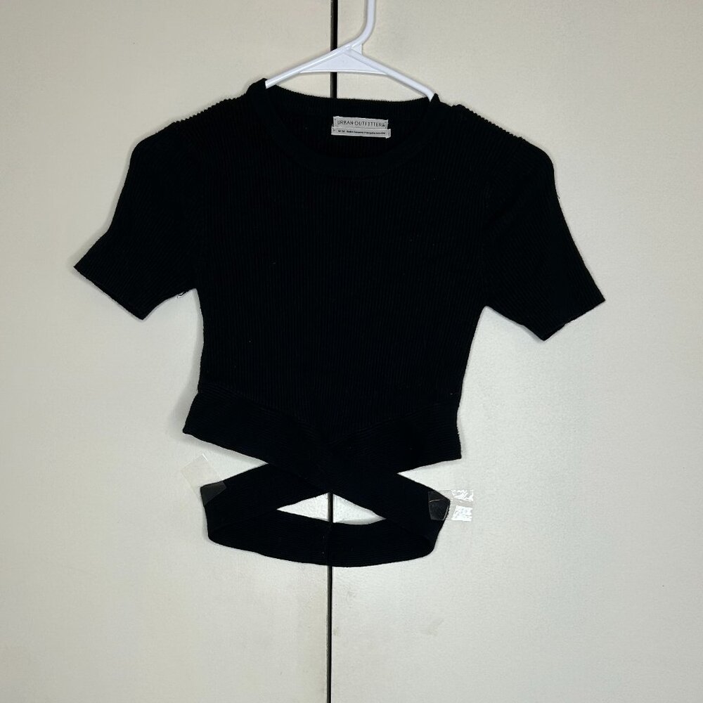 Black Ripped T-Shirt with Cross Waist